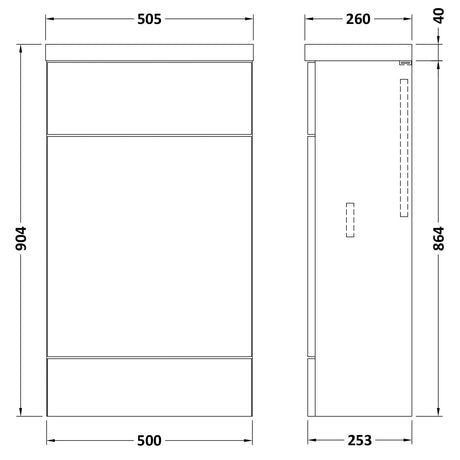 Hudson Reed Fusion Slimline 500mm WC Unit & Top Gloss Grey CBI904 LD