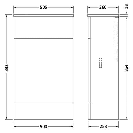 Hudson Reed Fusion Slimline 500mm WC Unit & Top Gloss Grey CBI904A LD