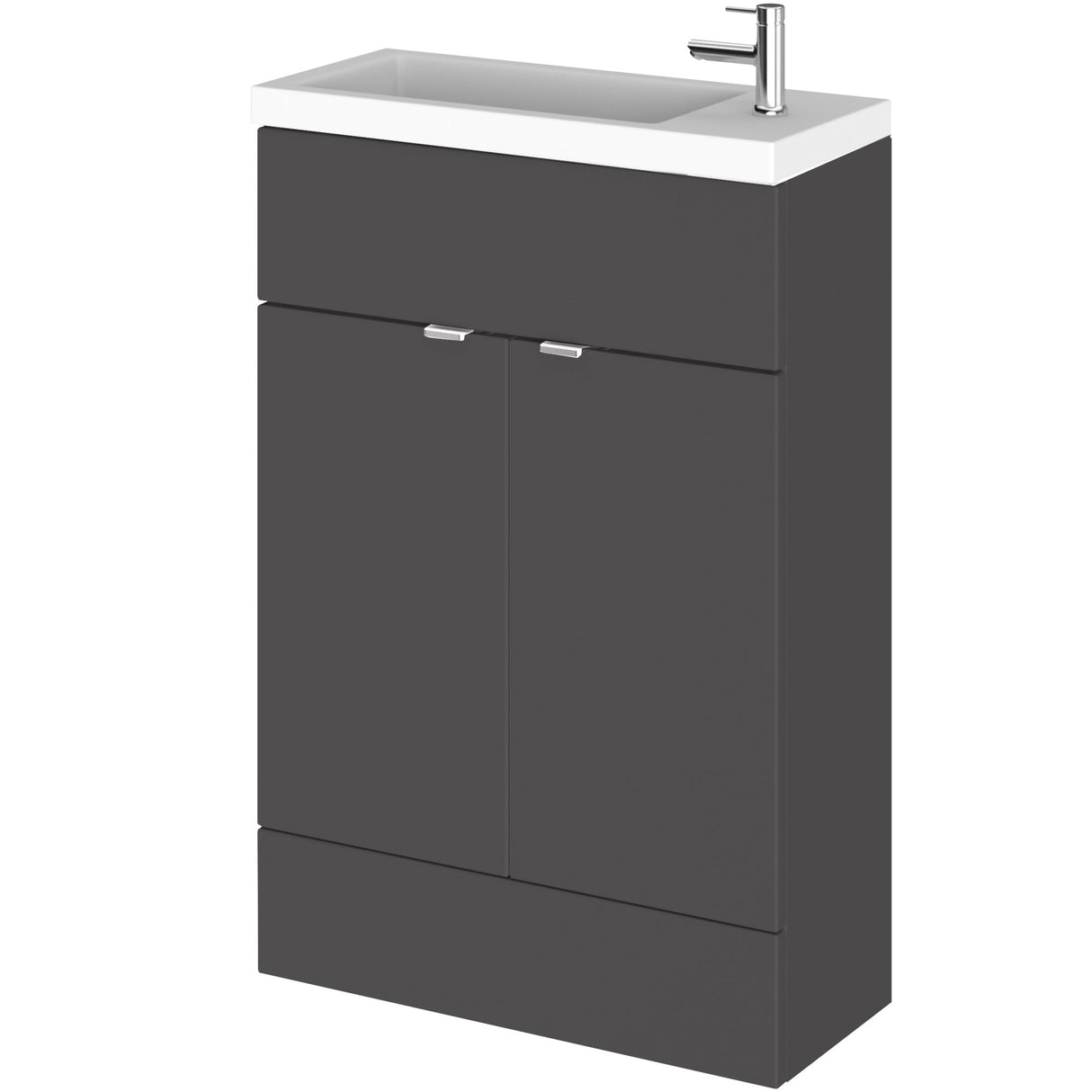 Hudson Reed Fusion Slimline 600mm Freestanding 2 Door Basin Vanity Unit & Basin Gloss Grey CBI906