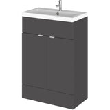 Hudson Reed Fusion 600mm Full Depth Basin Vanity Unit & Basin, 2 Doors Gloss Grey CBI907