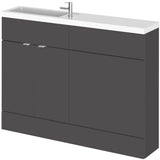 Hudson Reed Fusion Slimline Toilet & Basin Suite, 2 Door Vanity Unit (600mm), W1200mm Gloss Grey CBI908