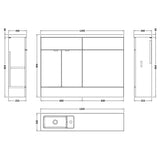Hudson Reed Fusion Slimline Toilet & Basin Suite, 2 Door Vanity Unit (600mm), W1200mm Gloss Grey CBI908 LD