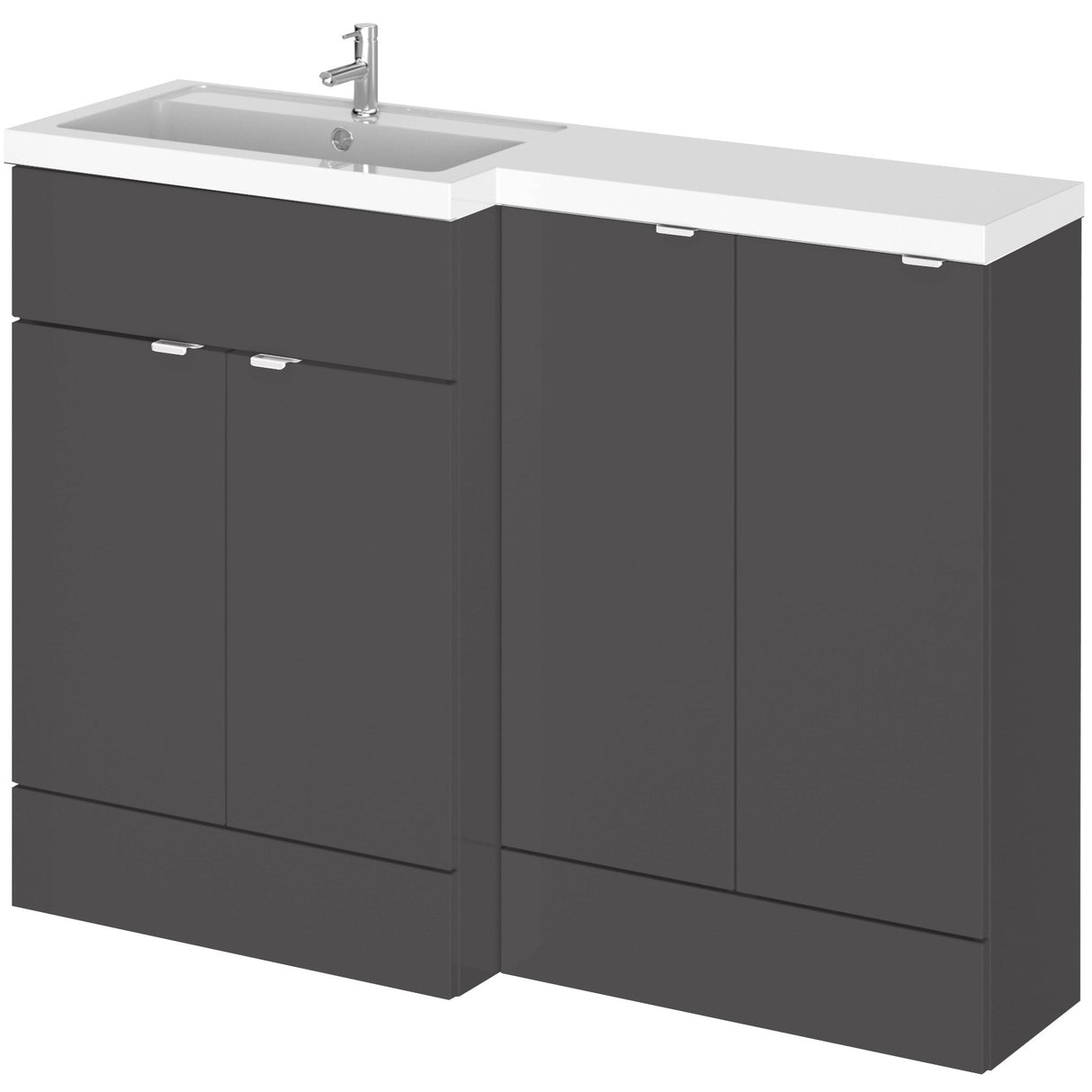 Hudson Reed 1200mm Fusion Full Depth Basin Vanity Unit (600mm), 4 Doors Gloss Grey CBI911