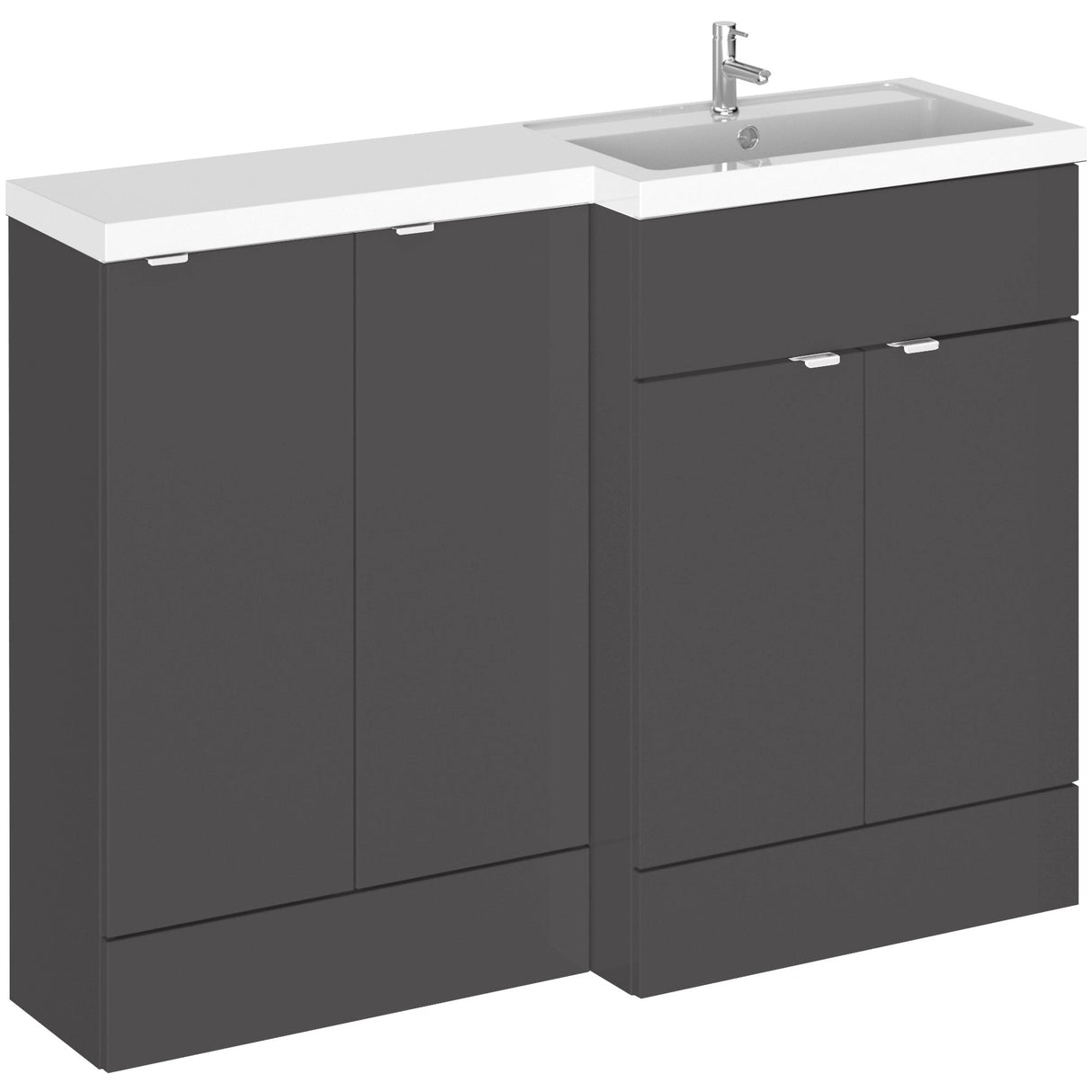 Hudson Reed 1200mm Fusion Full Depth Basin Vanity Unit (600mm), 4 Doors Gloss Grey CBI912
