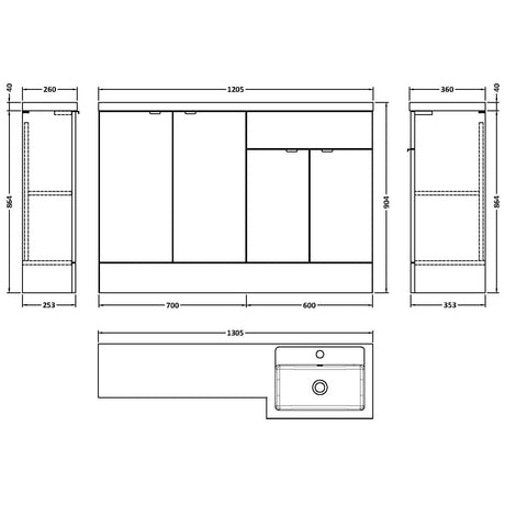 Hudson Reed 1200mm Fusion Full Depth Basin Vanity Unit (600mm), 4 Doors Gloss Grey CBI912 LD
