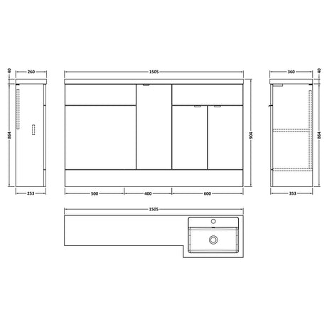 Hudson Reed Fusion 1500mm Full Depth Toilet & Basin Suite, WC Unit (600mm) Gloss Grey CBI914 LD