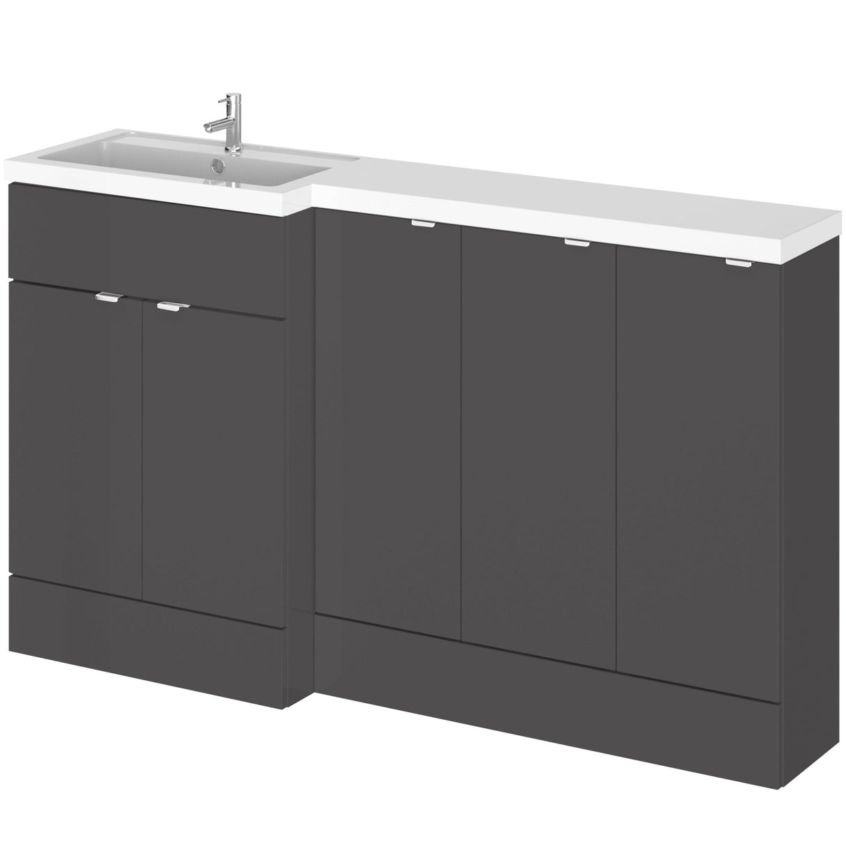 Hudson Reed Fusion 1500mm Full Depth Basin Vanity Unit (600mm), 5 Doors Gloss Grey CBI917