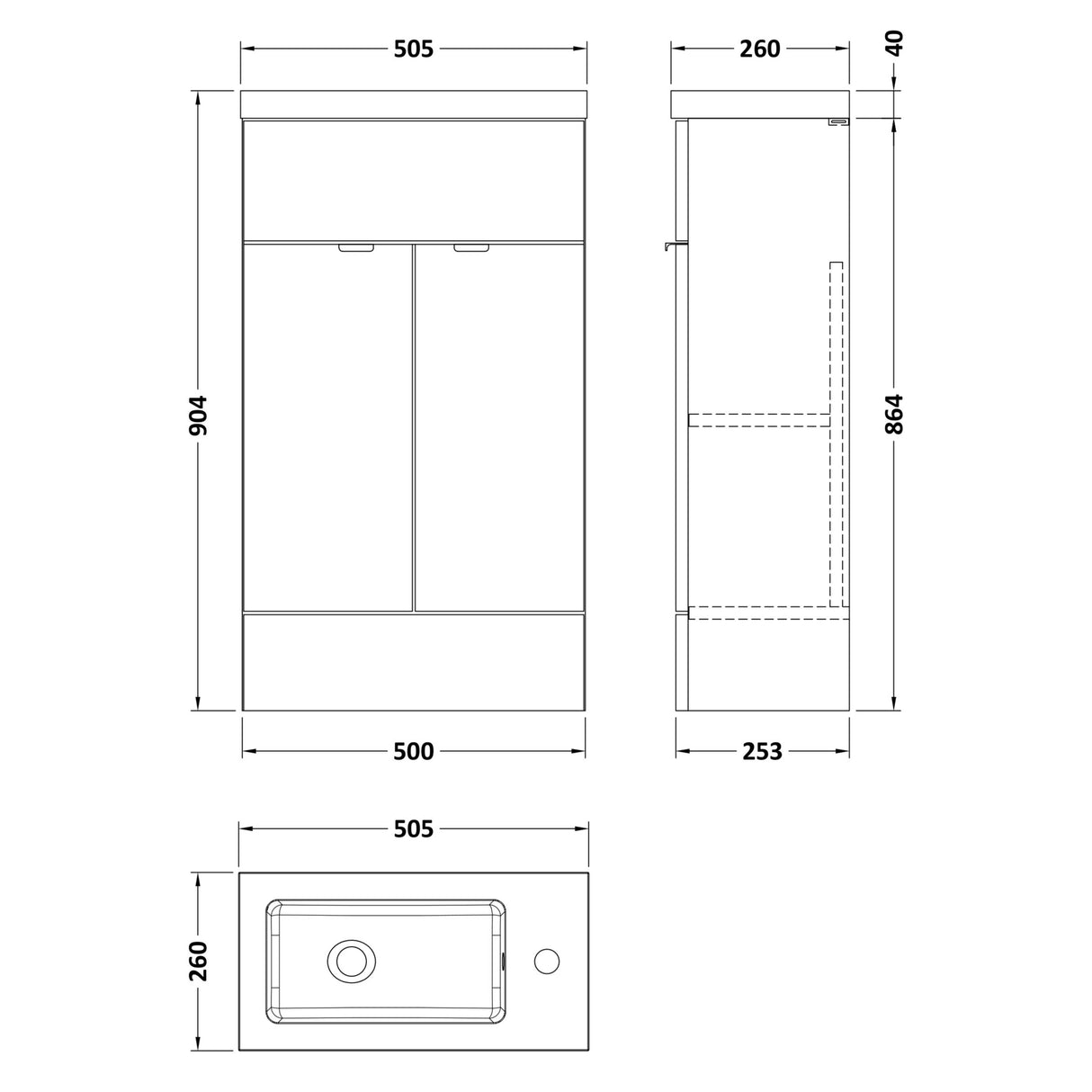 Hudson Reed Fusion Slimline 500mm Freestanding 2 Door Basin Vanity Unit & Basin Gloss Grey CBI922 LD
