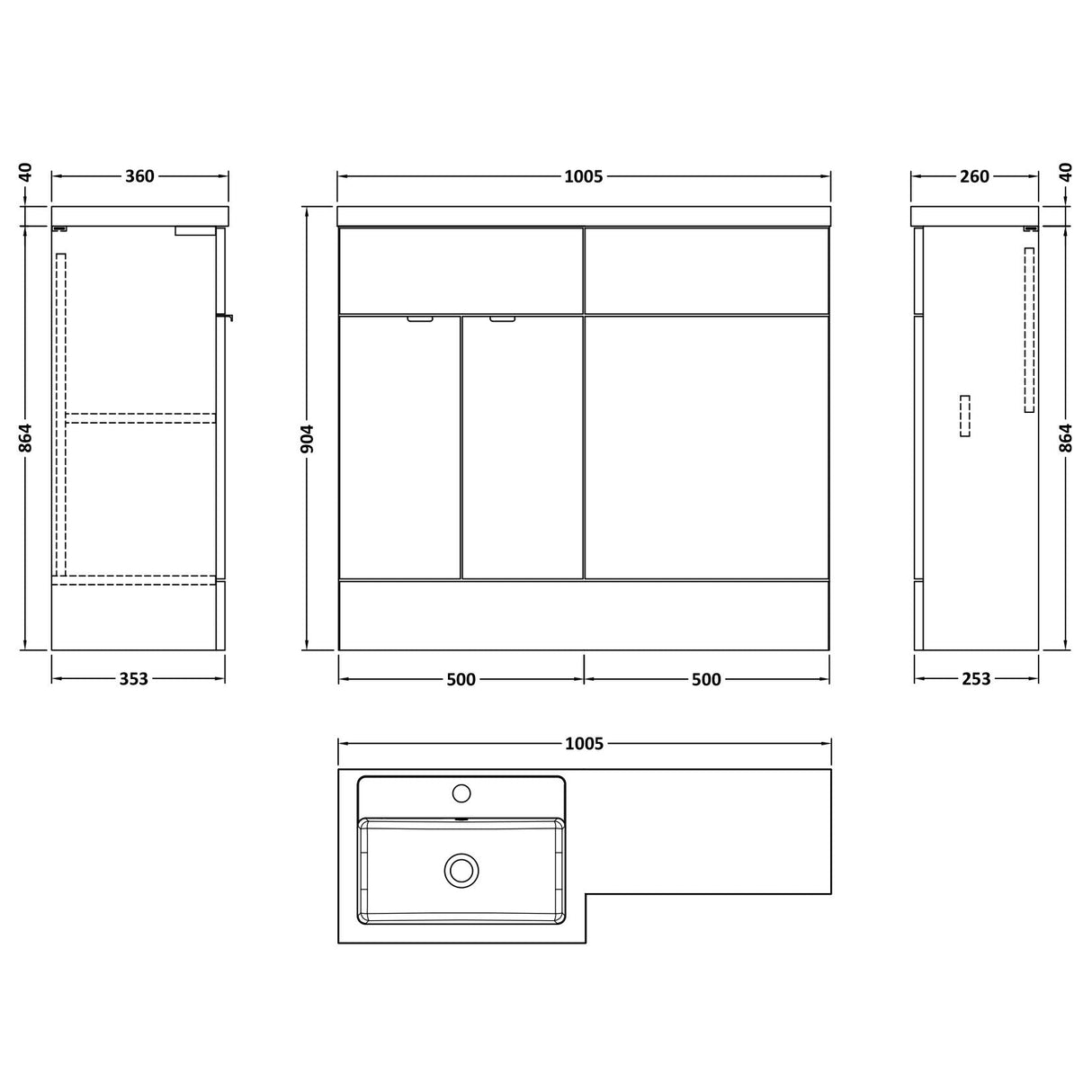 Hudson Reed Fusion Full Depth Toilet & Basin Suite, 2 Door Vanity Unit (500mm), W1000mm Gloss Grey CBI926 LD