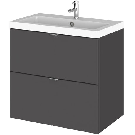 Hudson Reed Fusion 600mm Full Depth Wall Hung Basin Vanity Unit & Basin, 2 Drawers Gloss Grey CBI930