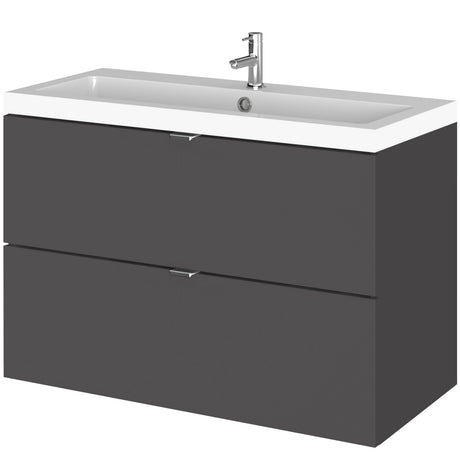 Hudson Reed Fusion 800mm Full Depth Wall Hung Basin Vanity Unit & Basin, 2 Drawers Gloss Grey CBI931