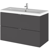 Hudson Reed Fusion 800mm Full Depth Wall Hung Basin Vanity Unit & Basin, 2 Drawers Gloss Grey CBI931A