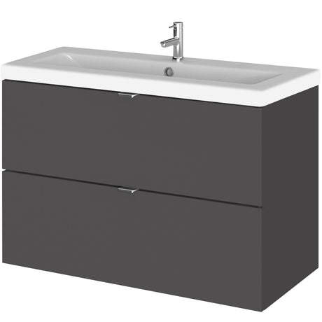 Hudson Reed Fusion 800mm Full Depth Wall Hung Basin Vanity Unit & Basin, 2 Drawers Gloss Grey CBI931A