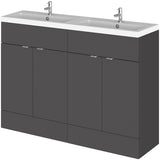 Hudson Reed Fusion 1200mm Full Depth Double Basin Vanity Unit & Basin, 4 Doors Gloss Grey CBI934