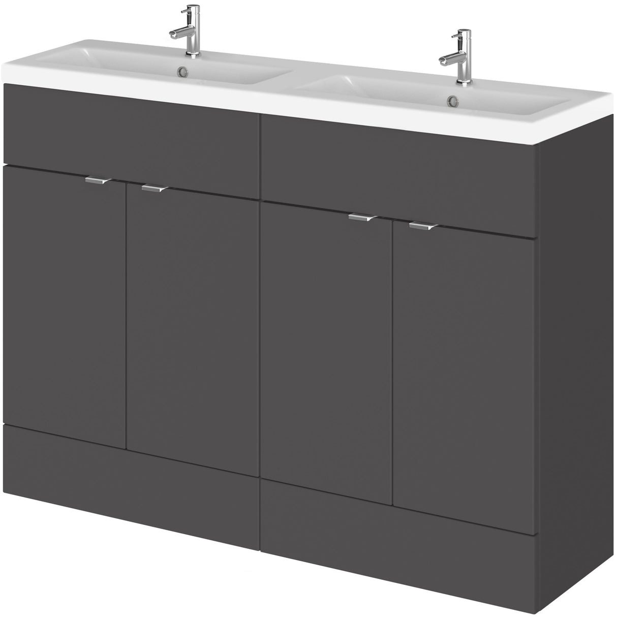 Hudson Reed Fusion 1200mm Full Depth Double Basin Vanity Unit & Basin, 4 Doors Gloss Grey CBI934A