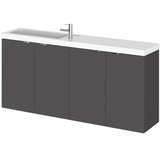 Hudson Reed Fusion 1200mm Slimline Wall Hung Vanity Unit & Basin, 4 Doors Gloss Grey CBI935