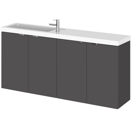 Hudson Reed Fusion 1200mm Slimline Wall Hung Vanity Unit & Basin, 4 Doors Gloss Grey CBI935