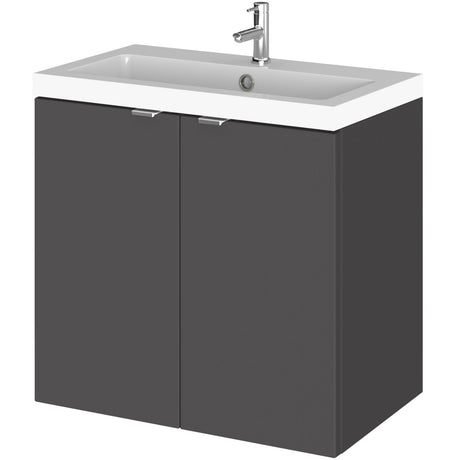 Hudson Reed Fusion 600mm Full Depth Wall Hung Basin Vanity Unit & Basin, 2 Doors Gloss Grey CBI936