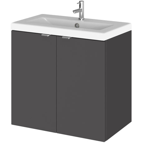 Hudson Reed Fusion 600mm Full Depth Wall Hung Basin Vanity Unit & Basin, 2 Doors Gloss Grey CBI936A