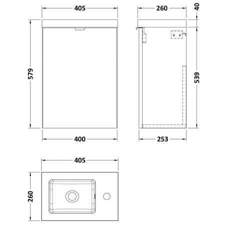 Hudson Reed Fusion 400mm Slimline Basin Vanity Unit & Basin, 1 Door Gloss Grey CBI937 LD