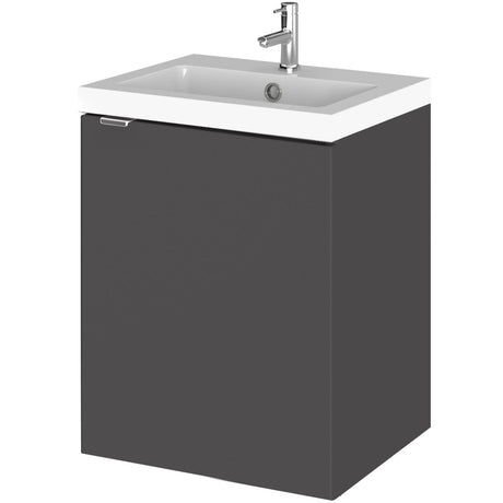 Hudson Reed Fusion 400mm Full Depth Wall Hung Basin Vanity Unit & Basin, 1 Door Gloss Grey CBI939