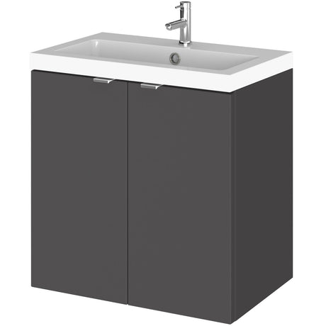 Hudson Reed Fusion 500mm Full Depth Wall Hung Basin Vanity Unit & Basin, 2 Doors Gloss Grey CBI940