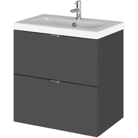 Hudson Reed Fusion 500mm Full Depth Wall Hung Basin Vanity Unit & Basin, 2 Drawers Gloss Grey CBI941A