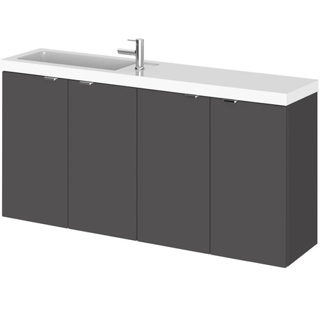 Hudson Reed Fusion 1000mm Slimline Wall Hung Vanity Unit & Basin, 4 Doors Gloss Grey CBI943