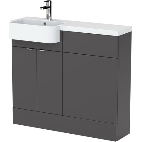 Hudson Reed Fusion Round Semi-Recessed Toilet & Basin Suite, 2 Door Vanity Unit (500mm), W1000mm Gloss Grey CBI944