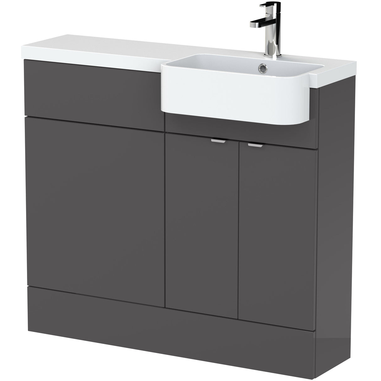 Hudson Reed Fusion Round Semi-Recessed Toilet & Basin Suite, 2 Door Vanity Unit (500mm), W1000mm Gloss Grey CBI945