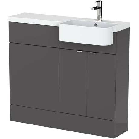 Hudson Reed Fusion Round Semi-Recessed Toilet & Basin Suite, 2 Door Vanity Unit (500mm), W1000mm Gloss Grey CBI945