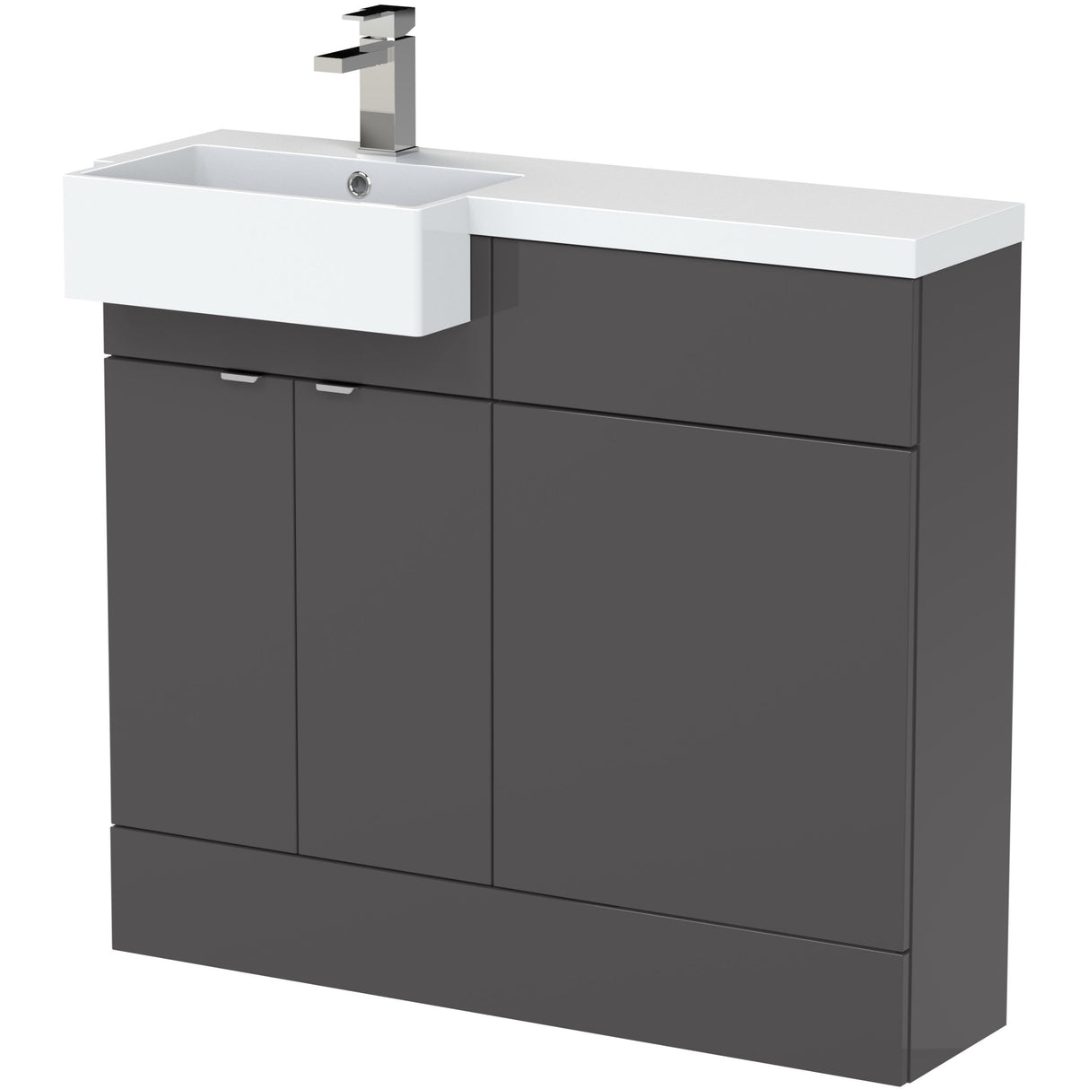 Hudson Reed Fusion Square Semi-Recessed Toilet & Basin Suite, 2 Door Vanity Unit (500mm), W1000mm Gloss Grey CBI948