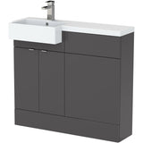 Hudson Reed Fusion Square Semi-Recessed Toilet & Basin Suite, 2 Door Vanity Unit (500mm), W1000mm Gloss Grey CBI948