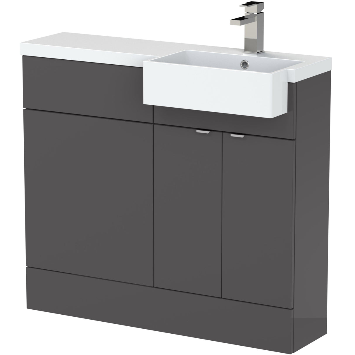 Hudson Reed Fusion Square Semi-Recessed Toilet & Basin Suite, 2 Door Vanity Unit (500mm), W1000mm Gloss Grey CBI949