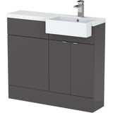 Hudson Reed Fusion Square Semi-Recessed Toilet & Basin Suite, 2 Door Vanity Unit (500mm), W1000mm Gloss Grey CBI949