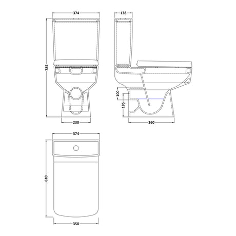 Nuie Bliss Compact Semi BTW Close Coupled Toilet Without Seat CBL008 LD