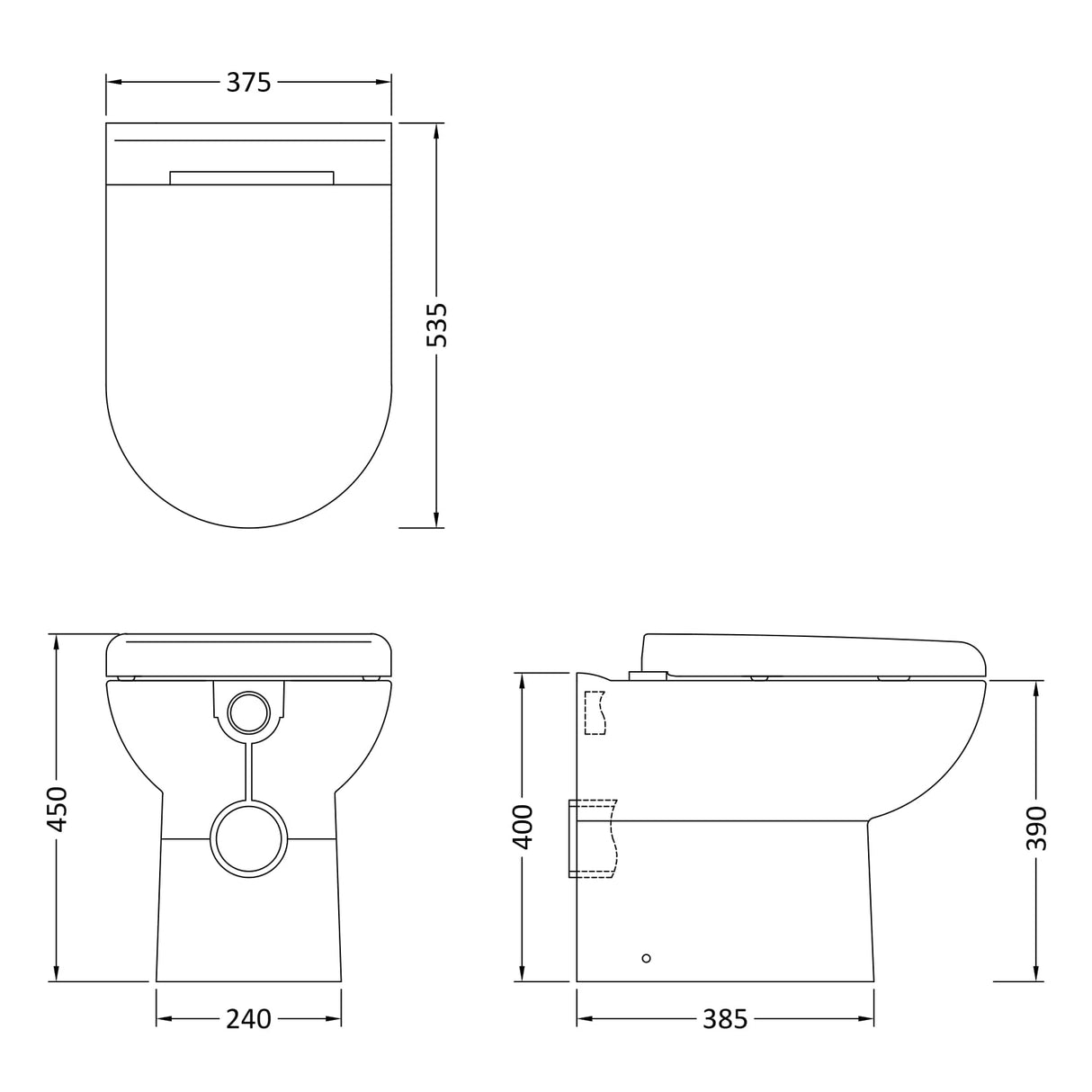 Nuie Lawton D-Shape Back To Wall Toilet & Soft Close Seat White CBW001 LD
