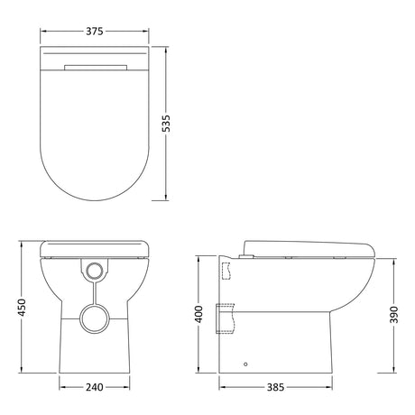 Nuie Lawton D-Shape Back To Wall Toilet & Soft Close Seat White CBW001 LD