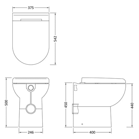Nuie Lawton D-Shape Comfort Height Back To Wall Toilet & Soft Close Seat White CBW002 LD