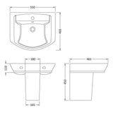 Hudson Reed Maya Wall Hung Basin & Semi Pedestal 550mm wide, 1 Tap Hole White CCL005 LD