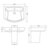 Hudson Reed Maya Wall Hung Basin & Semi Pedestal 650mm wide, 1 Tap Hole White CCL006 LD