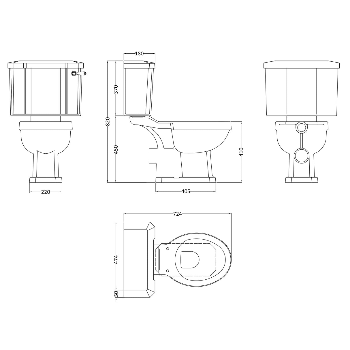 Old London Richmond Close Coupled Toilet With Cistern Lever, Without Seat, Gloss White Gloss White CCR014 LD