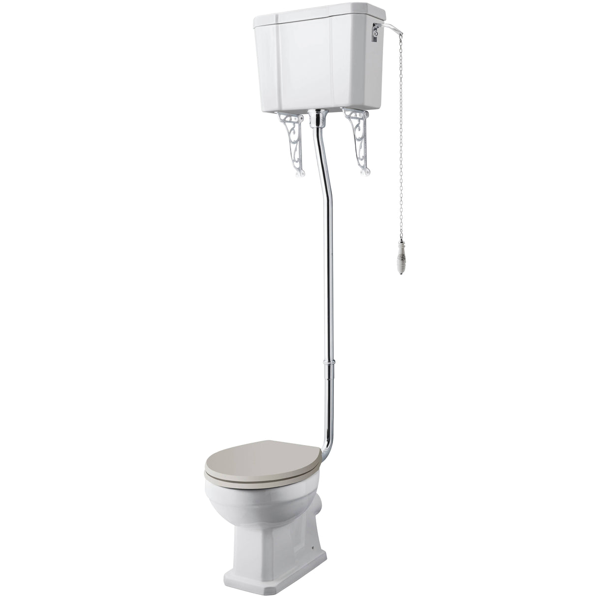 Old London Richmond High Level Toilet With Cistern Lever & Flush Pipe Kit, Without Seat Gloss White CCR023