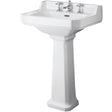 Old London Richmond Comfort Height Basin & Full Pedestal, 3 Tap Hole White CCR025