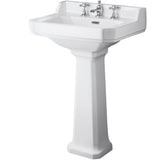 Old London Richmond Comfort Height Basin & Full Pedestal, 3 Tap Hole White CCR025