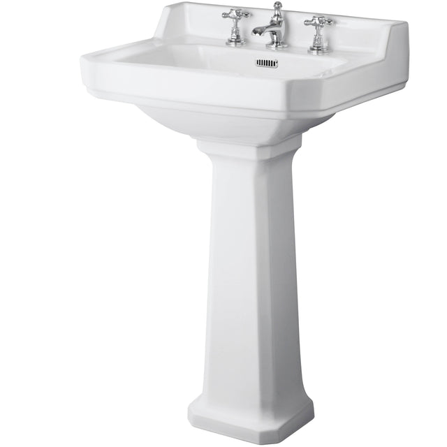 Old London Richmond Comfort Height Basin & Full Pedestal, 3 Tap Hole White CCR025