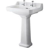 Old London Richmond Comfort Height Basin & Full Pedestal, 2 Tap Hole White CCR026