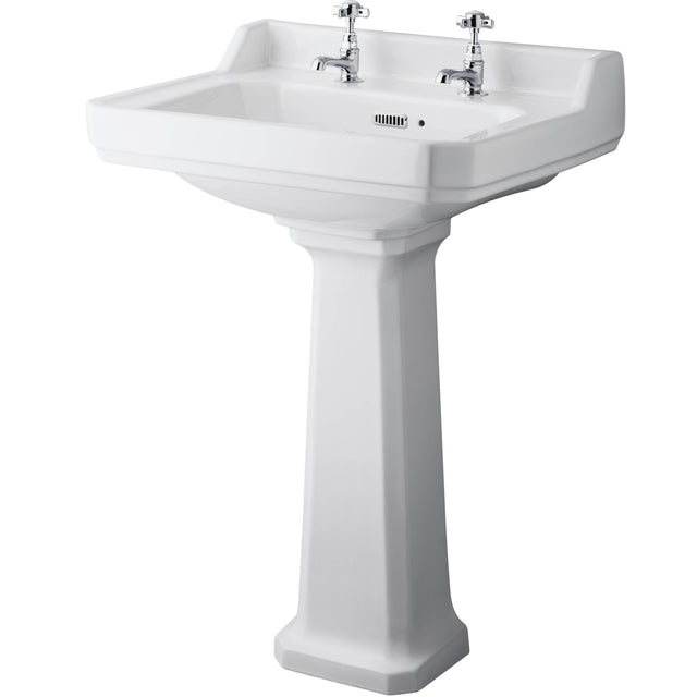 Old London Richmond Comfort Height Basin & Full Pedestal, 2 Tap Hole White CCR026