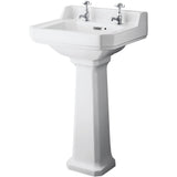 Old London Richmond Comfort Height Basin & Full Pedestal, 2 Tap Hole White CCR031