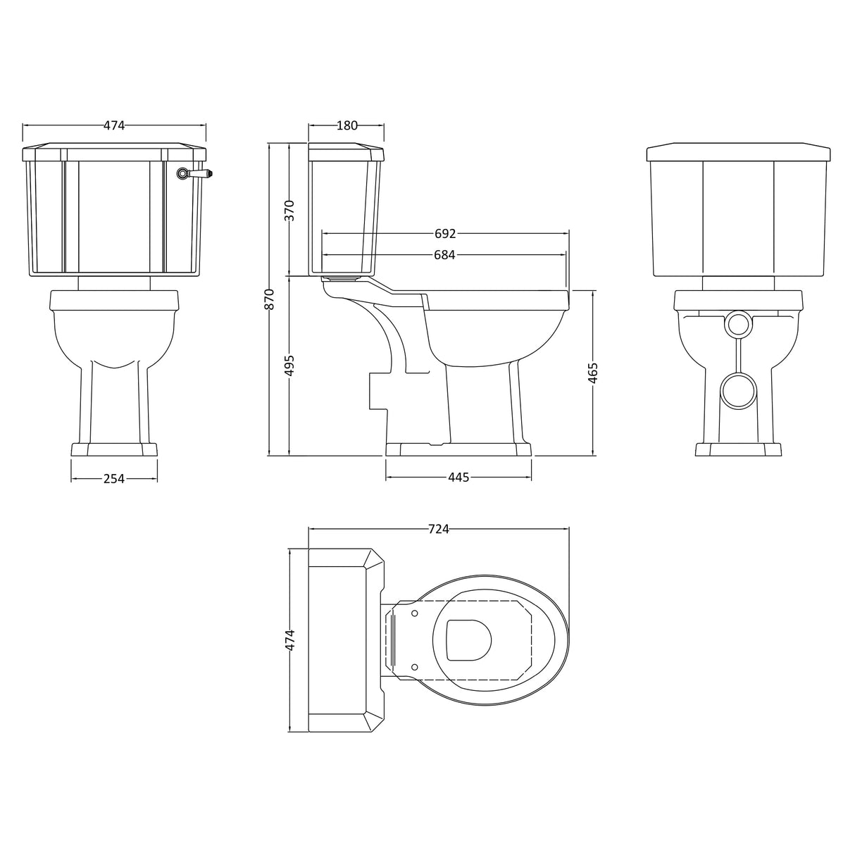Old London Richmond Comfort Height Close Coupled Toilet With Cistern Lever, Without Seat, Gloss White Gloss White CCR033 LD